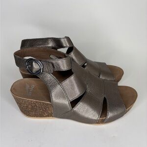 Dansko Shoes Wedges Heels Ankle Strap Women Size 41 US 10 Silver Leather